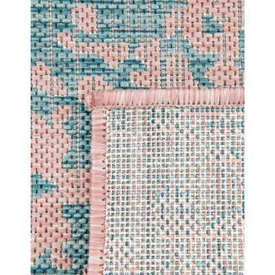 Pink and Aqua Rectangular Outdoor Synthetic Rug