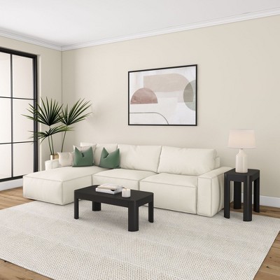 Modern Black Solid Wood Rectangular Coffee Table with Rounded Edges