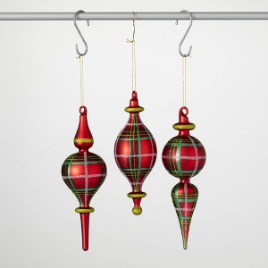 7.75"H  9"H & 9"H Sullivans Christmas Plaid Finial Ornament Set of 3  Red-Green - 1 of 3