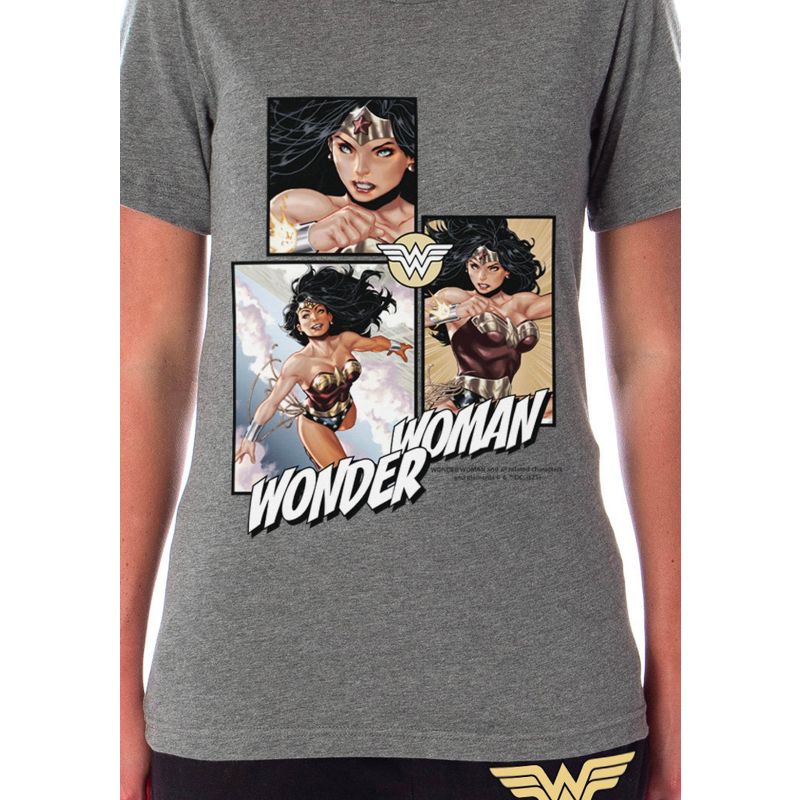 DC Womens' Comic Wonder Woman Sleep Pajama Set Crewneck Shirt and Pants Multicolored, 3 of 4