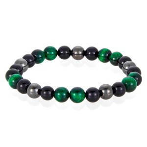 Crucible Men's Green Tiger Eye Stone with Onyx and Hematite Bead Stretch Bracelet (8mm) - 1 of 4