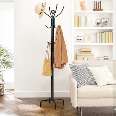 Black Metal Freestanding Coat Rack with Umbrella Stand