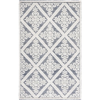 Vermont Ivory and Navy Hand-Knotted Wool Area Rug 4' x 6'