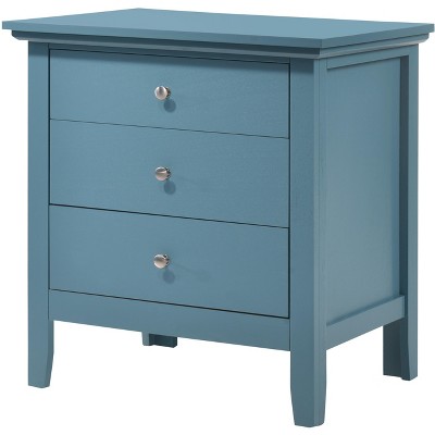 Teal 3-Drawer Solid Wood Nightstand with Nickel Hardware