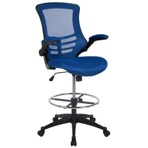 Emma and Oliver Mid-Back Mesh Ergonomic Drafting Chair with Foot Ring and Flip-Up Arms - 1 of 4