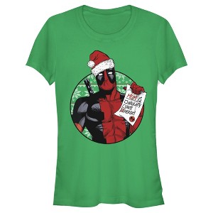 Juniors Womens Marvel Christmas Deadpool Mom is Heroic T-Shirt - 1 of 3