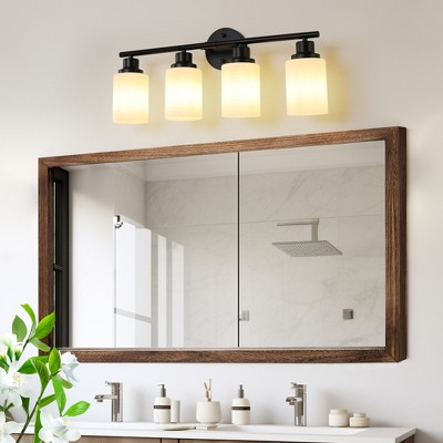 24.40"Modern 4-Light Vanity Bathroom Mirror Light, Frosted White Glass with Black Iron Frame, Contemporary Wall Sconce (No Bulbs)