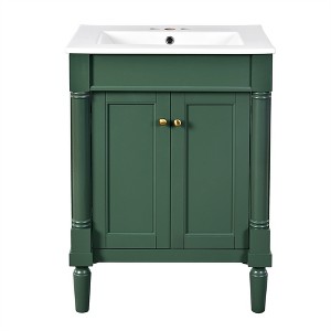 Tramull Bathroom Vanity with Top Sink, Modern Storage Cabinet, Single Sink Design with 3-Hole Basin for Faucets - 1 of 4