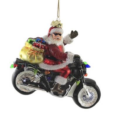 Holiday Ornament 4.25" Santa On Motorcycle Christmas Delivery  -  Tree Ornaments