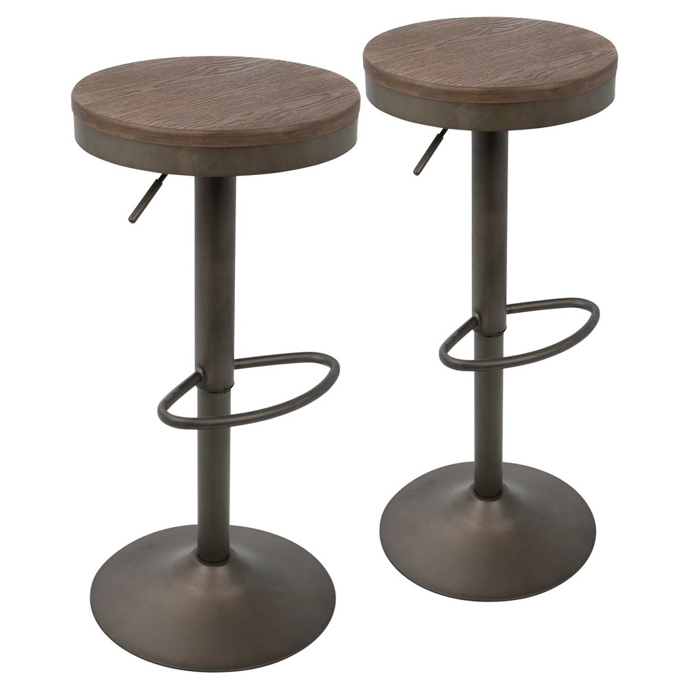 Photos - Chair Set of 2 Dakota Adjustable Industrial Barstools Antiqued Wood - Lumisource