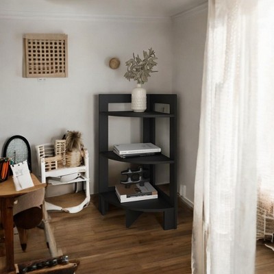 Alilang 15.20 Inch Bookshelf with Three Tiers and Space-Saving Modern Design-Black