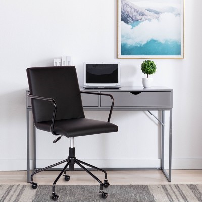 Logan Black Faux Leather Swivel Desk Chair with Metal Base