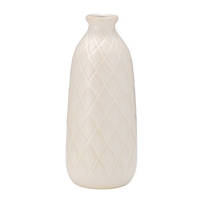 Sagebrook Home Ceramic Vase Contemporary Plaid Textured Vase For Floral Arrangements Decorative Table Accent