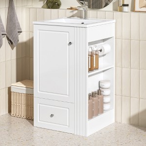 GDFStudio Vita Modern 20" Wood Bathroom Vanity with Ceramic Sink, Open Side Shelves, Bottom Drawer and Cabinet - 1 of 4