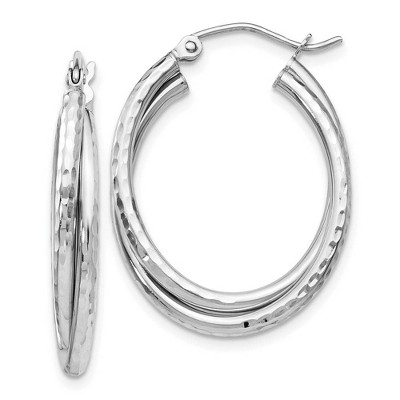 Black Bow Jewelry 5mm x 28mm 14k White Gold Diamond-Cut Double Oval Hoop Earrings