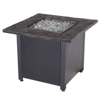 Endless Summer 30 Inch Square 30,000 BTU LP Gas Outdoor Fire Pit Table with Handcrafted Mantel, Fire Rocks, and Protective Cover, Black