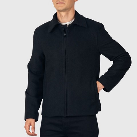 Alpine Swiss Grant Men’s Wool Jacket 28 Inch James Dean Style Bomber with Zippered Pockets Black XL