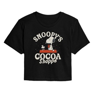 Women's - Peanuts - Snoopys Cocoa Shoppe Cropped Graphic T-Shirt - 1 of 4