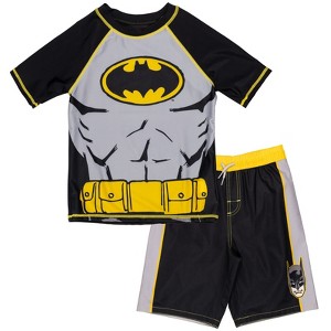 DC Comics Justice League Batman Little Boys Rash Guard and Swim Trunks Outfit Set Little Kid to Big Kid - 1 of 4
