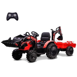 24V 3-in-1 Kids Electric Ride-On Tractor with Excavator & Bulldozer Attachments - Remote Control, LED Lights, Music, USB Charger - 1 of 4