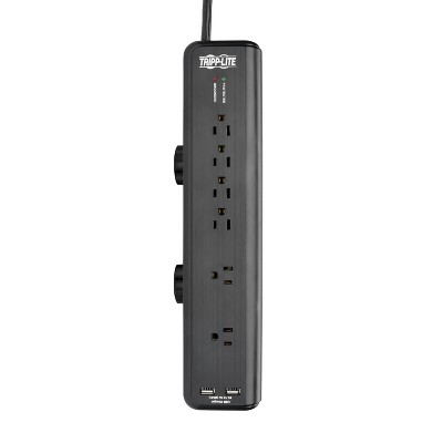 Black 6-Outlet Surge Protector with USB Ports and Clamps