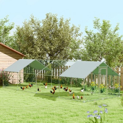 Large Silver Metal Chicken Coop with UV-Resistant Cover