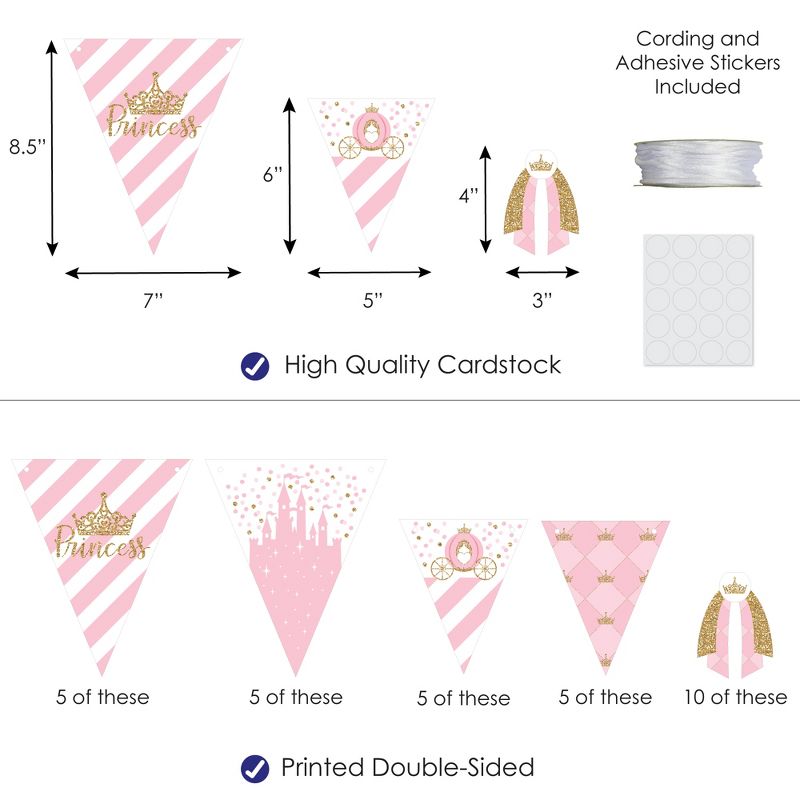 Big Dot of Happiness Little Princess Crown DIY Pink and Gold Princess Baby Shower or Birthday Party Pennant Garland Decoration Triangle Banner 30 Pc, 3 of 9