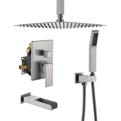 CASAINC 12" Ceiling Mounted Square Rain Shower Head System with Tub Spout Filler