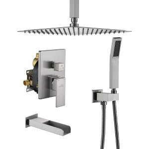 CASAINC 12" Ceiling Mounted Square Rain Shower Head System with Tub Spout Filler - 1 of 4