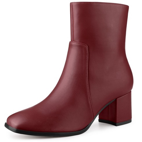 Allegra K Women's Platform Buckle Lace Up Block Heel Ankle Boot Burgundy 7  : Target