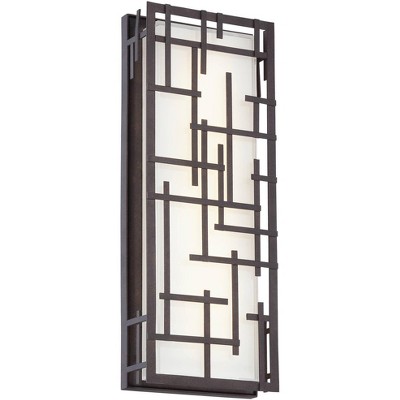 Possini Euro Design Modern Outdoor LED Wall Light Designer Lines Bronze Exterior 6 1/4" High Fixture for House Patio Porch