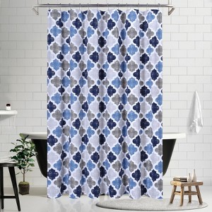 Modern Geometric Shower Curtain, Poly-Cotton Blean with Quatrefoil Design for Bathroom - 1 of 4