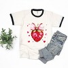 Coquette Strawberry Hearts Watercolor - Women's Ringer Graphic T-Shirt - 3 of 4