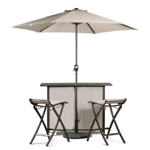 Aoodor Outdoor 5-Piece Bar Table Folding Chairs Set with 8' Adjustable Tilt Umbrella Base - 1 of 4