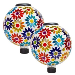 Sunnydaze Glass Mosaic Garden Gazing Globe with Solar Light - 10" - Blue - 1 of 4