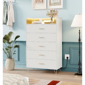 Modern 5-Drawer Tall Dresser for Bedroom, Wood Chest of Drawers with Silent Closing Slides - 1 of 4