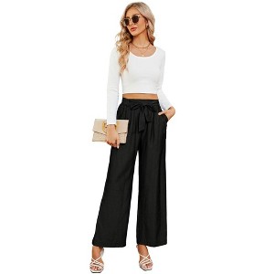 Wide Leg Pants for Women High Waisted Business Work Casual Adjustable Tie Knot Dress Pants - 1 of 4