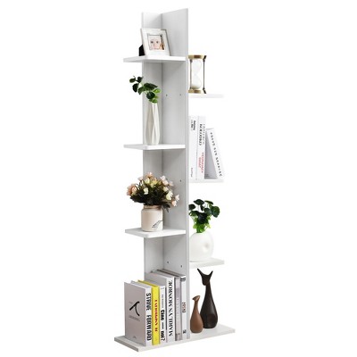 Tribesigns White Corner Shelf, 5 Tier Wood Wall Corner Bookshelf with  Anti-Slip Pad, Corner Storage Rack Shelves Display Plant Flower, Stand  Ladder