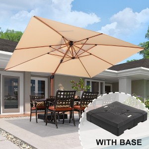 PURPLE LEAF Double Top Rectangle Patio Umbrella with Base Deluxe Wood Pattern Offset Hanging Umbrella for Pool Garden Deck - 1 of 4