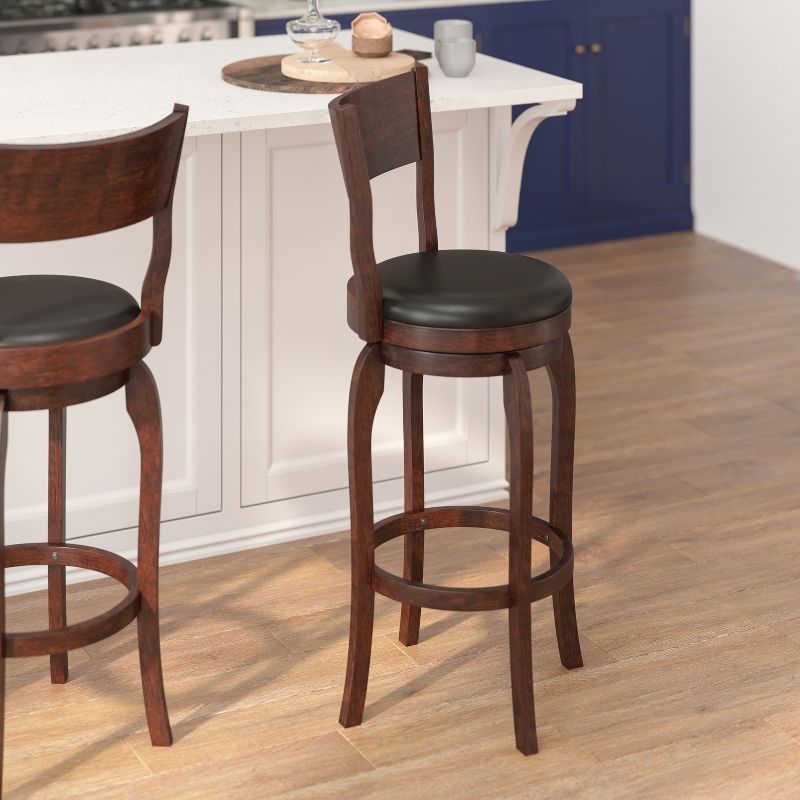 Flash Furniture Nichola Commercial Grade Classic Open Back Swivel Bar Height Pub Barstool with Bowed Wooden Frame and Padded, Uphosltered Seat, 5 of 13