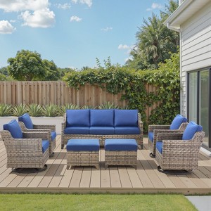 Buenhomino 7-Piece Outdoor Patio Furniture PE Wicker Patio Conversation Set,High Back Patio Couch with Swivel Rocker Chairs for Backyard,Porch,Deck - 1 of 4