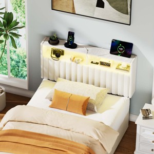 Greenstell Upholstered Headboard for Bed Frame,  with Charging Station & LED Light, Height Adjustable, Gray - 1 of 4