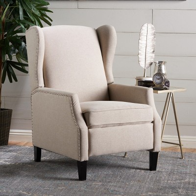 Wingback Recliner Chair with Nailhead Trim,Upholstered Push Back Accent Chair with Birch Wood Legs for Living Room or Bedroom-Masion Boucle
