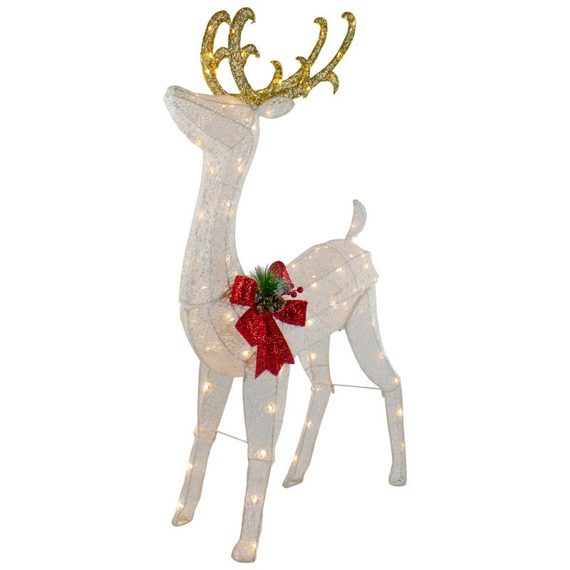 Northlight 48" LED Lighted Glitter Reindeer with Sleigh Outdoor Christmas Decoration, 4 of 9