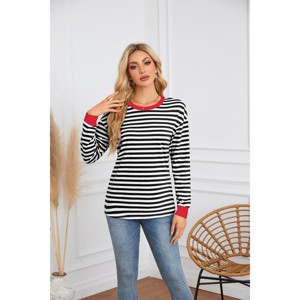Womens Fall Casual Long Sleeve Shirts Striped Color Block Crew Neck Tops Business Fashion Round Neck Outfits Clothes Blouses - 1 of 4
