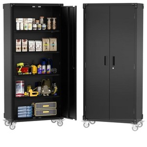 Metal Storage Cabinet 72"H with Wheels, Pegboard and 4 Adjustable Shelves, Lockable Rolling Garage Cabinet for Home, Garage, Office Organization - 1 of 4