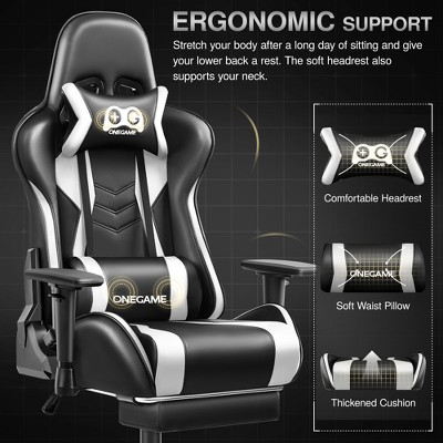 KERDOM Adult Gaming Chair, 3D Armrest Computer Gamer Chair,Black-White
