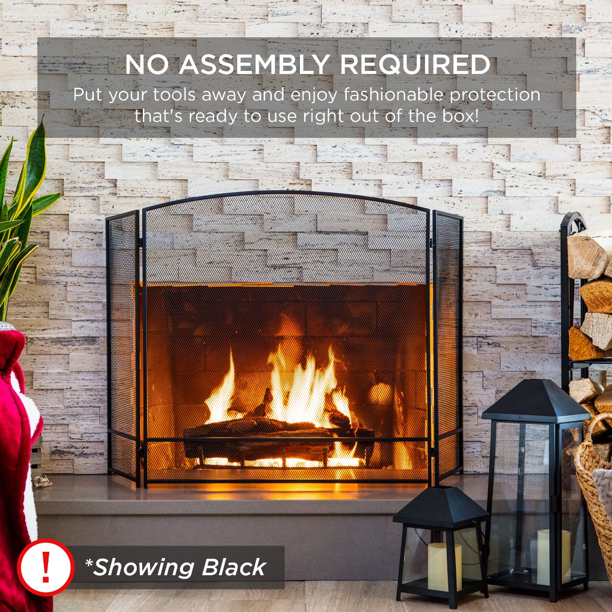 Best Choice Products 47.5x27.25in 3-Panel Steel Mesh Fireplace Screen, Spark Guard w/ Rustic Worn Finish - Black - thumbnail 6