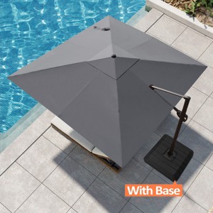 Pellebant 10.5FT Square Cantilever Umbrella Outdoor 360 Degree Rotation Offset Umbrella 6 Heights Adjustable with Base - 1 of 4