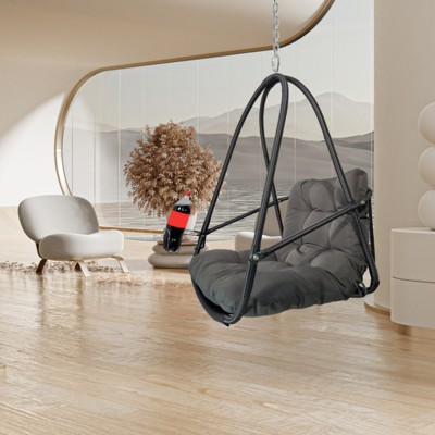 BEAFUP Swing Egg Chair with Stand, Wicker Rattan Patio Folding Basket Chair with C Type Bracket , with Cushion and Pillow
